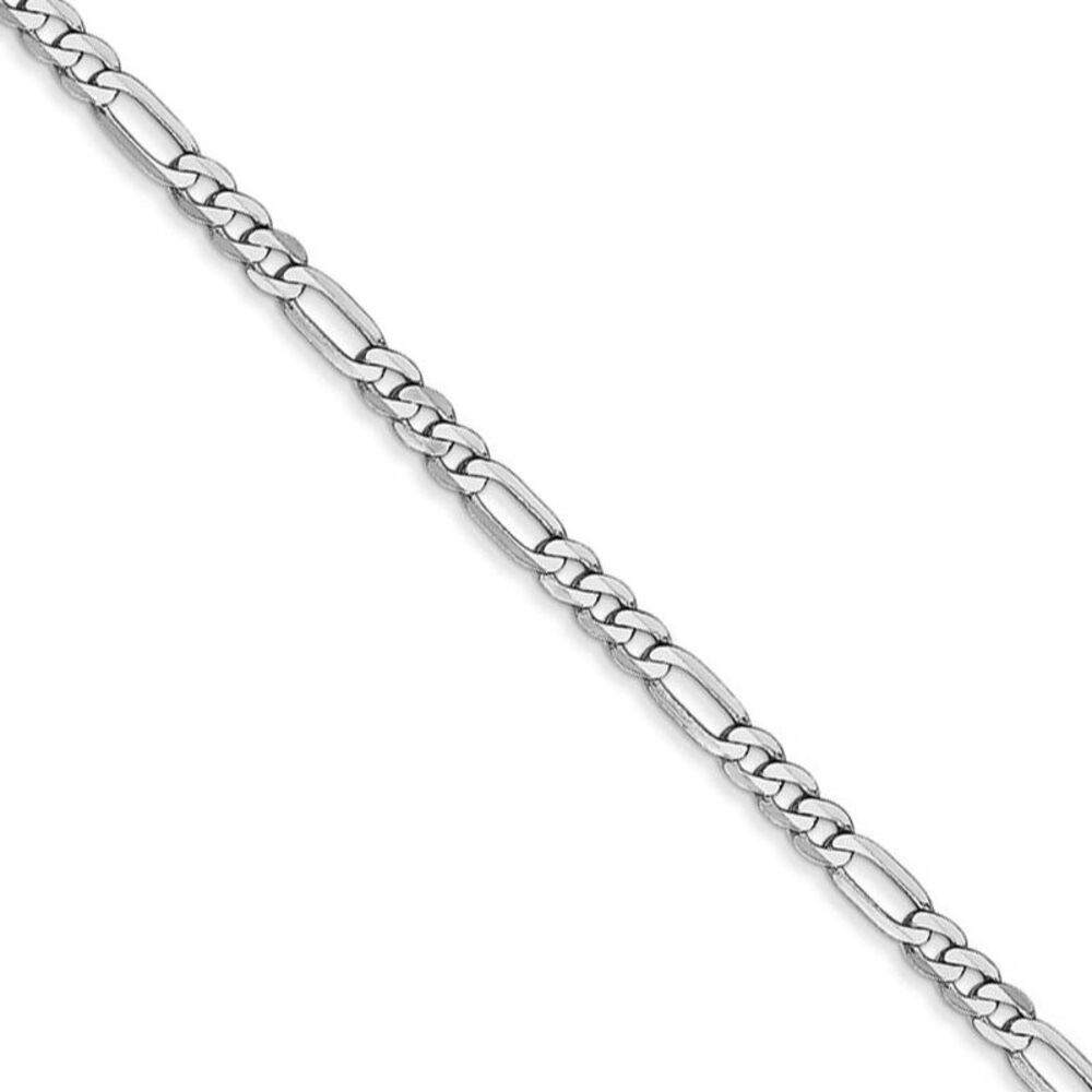 2.75mm, 14k White Gold, Flat Figaro Chain Bracelet, 8 Inch